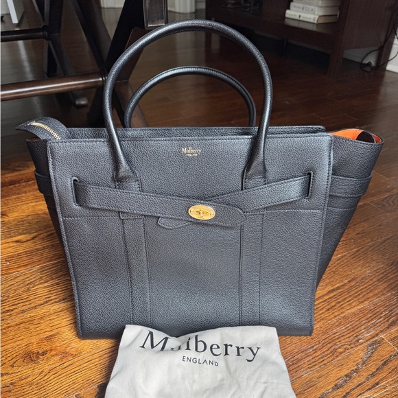 Mulberry Handbags - Mulberry Black Leather Tote with Orange Interior